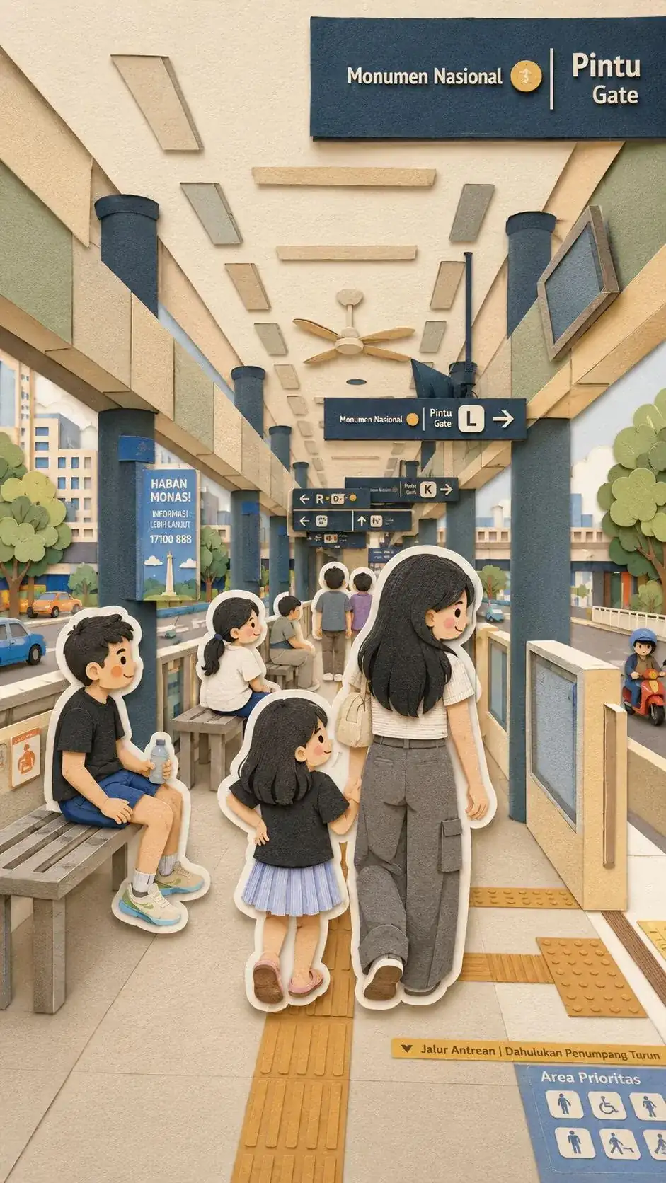 可爱家族旅行手工剪纸拼贴插画 prompt cover 2
