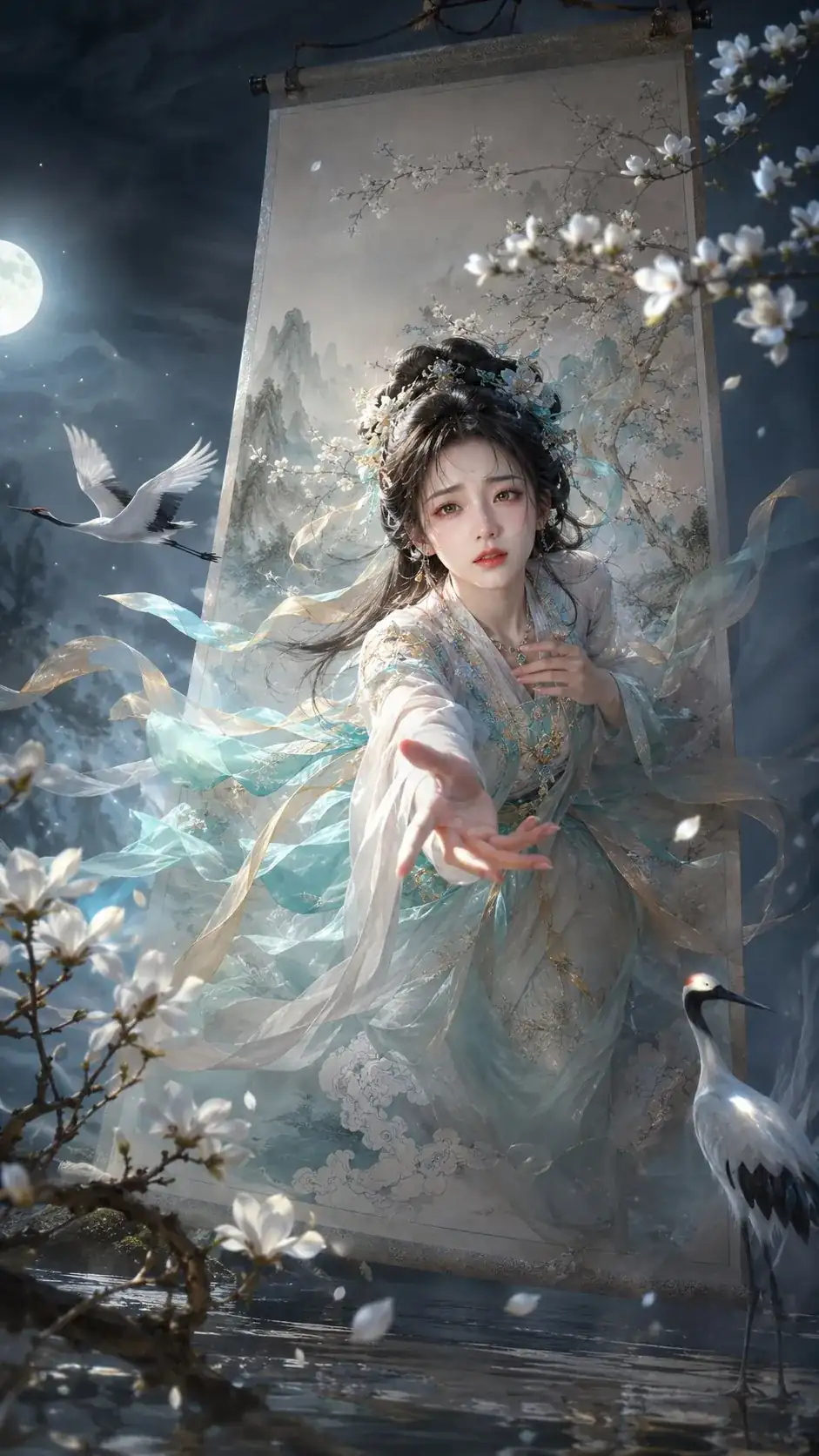 画中美人破卷而出东方奇幻海报 prompt cover